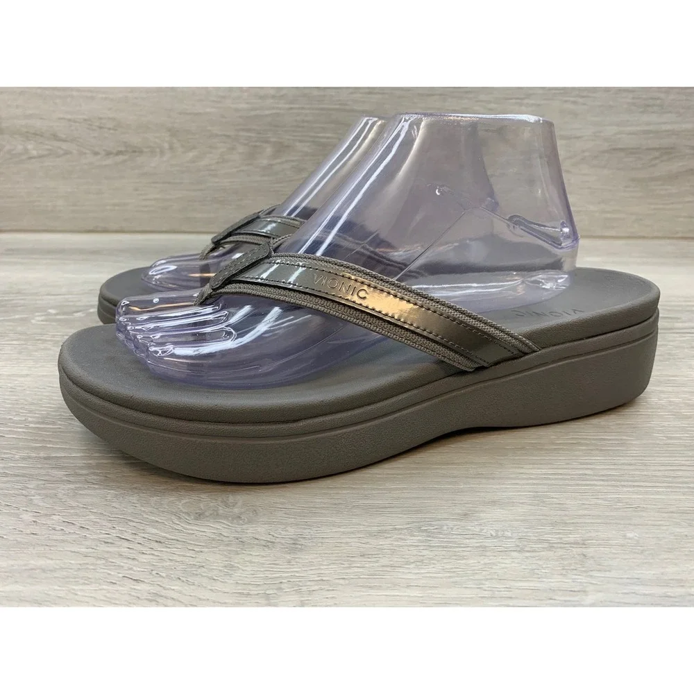 Vionic Women's High Tide II Pewter Gray Platform Sandals 11 Flip Flops Shoes